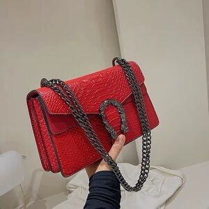Red Designer Chain Shoulder Bag